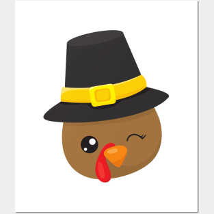 Thanksgiving Turkey, Brown Turkey, Pilgrim Hat Posters and Art